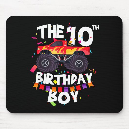 Monster Truck 10th Birthday Boy Funny 10 Years Old マウスパッド (正面)