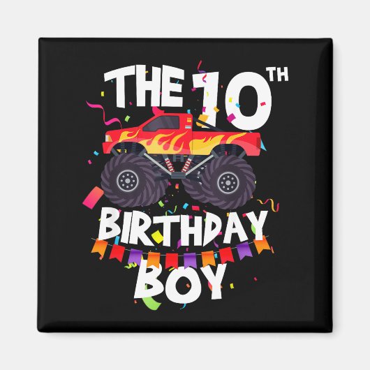 Monster Truck 10th Birthday Boy Funny 10 Years Old マグネット (正面)