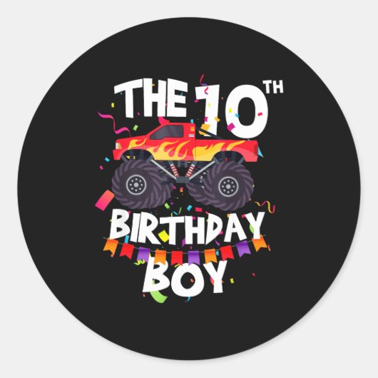 Monster Truck 10th Birthday Boy Funny 10 Years Old ラウンドシール (正面)