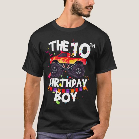 Monster Truck 10th Birthday Boy Funny 10 Years Old Tシャツ (正面)