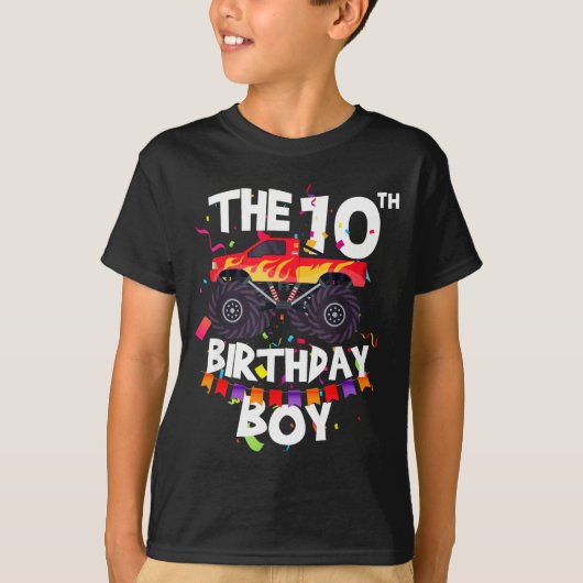 Monster Truck 10th Birthday Boy Funny 10 Years Old Tシャツ (正面)