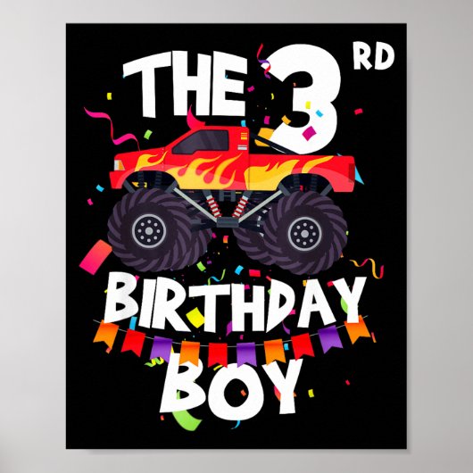 Monster Truck 3rd Birthday Boy Funny 3 Years Old B ポスター (正面)