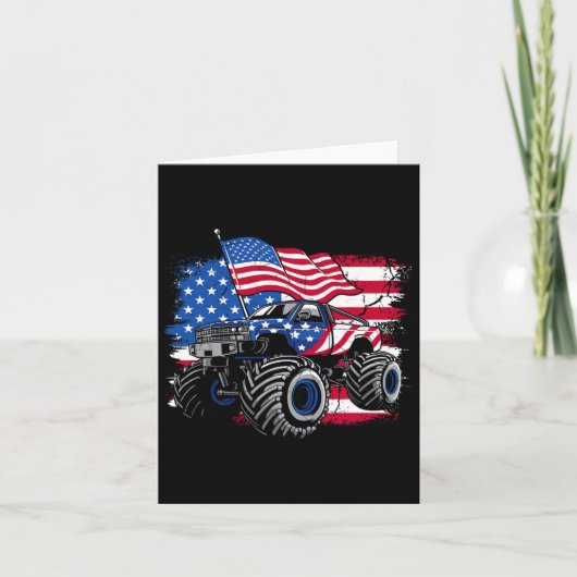Monster Truck 4th Of July Shirt Boys American Flag カード (正面)