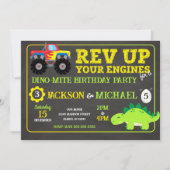 Monster Truck and Dinosaur Joint Birthday 招待状 (正面)
