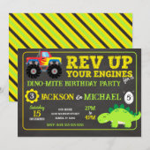 Monster Truck and Dinosaur Joint Birthday 招待状 (正面/裏面)