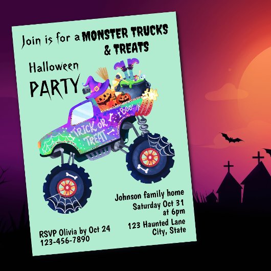Monster Truck And Treats Halloween Party  招待状