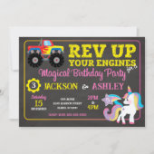 Monster Truck and Unicorn Joint Birthday 招待状 (正面)