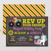 Monster Truck and Unicorn Joint Birthday 招待状 (正面/裏面)