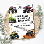 Monster Truck Bash Birthday For Boys Race Car  招待状