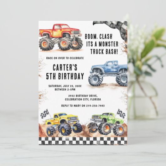 Monster Truck Bash Boy Birthday Invitation 招待状 (スタンド正面)
