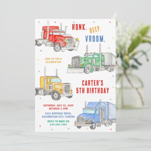 Monster Truck Bash Boy Birthday Invitation 招待状 (スタンド正面)