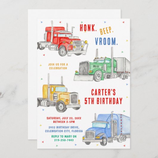 Monster Truck Bash Boy Birthday Invitation 招待状 (正面/裏面)