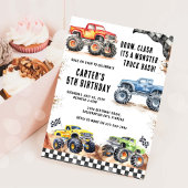 Monster Truck Bash Boy Birthday Invitation 招待状