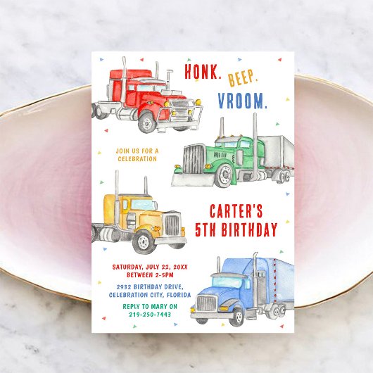 Monster Truck Bash Boy Birthday Invitation 招待状