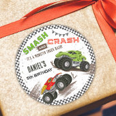 Monster truck bash cool modern cute 5th birthday  ラウンドシール