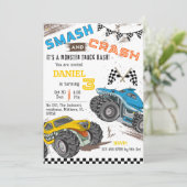 Monster truck bash cool modern kid 3rd birthday 招待状 (スタンド正面)