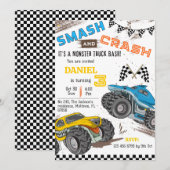 Monster truck bash cool modern kid 3rd birthday 招待状 (正面/裏面)