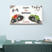 Monster truck bash cool modern kid 4th birthday 横断幕 (トレードショー)