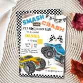 Monster truck bash cool modern kid 6th birthday 招待状