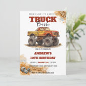 Monster Truck Bash Vintage Rusty Truck Birthday  招待状 (スタンド正面)