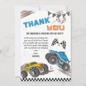 Monster truck birthday bash kids cool fun modern サンキューカード (正面)