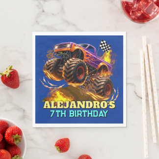Monster Truck Birthday Fire Flames スタンダードランチョンナプキン