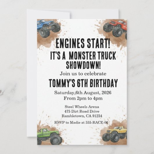 Monster Truck Birthday Invitation 招待状 (正面)
