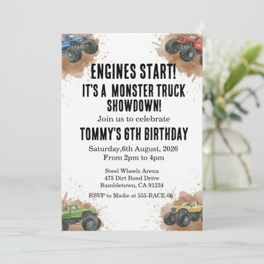 Monster Truck Birthday Invitation 招待状 (スタンド正面)
