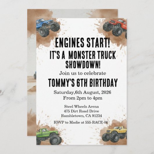 Monster Truck Birthday Invitation 招待状 (正面/裏面)