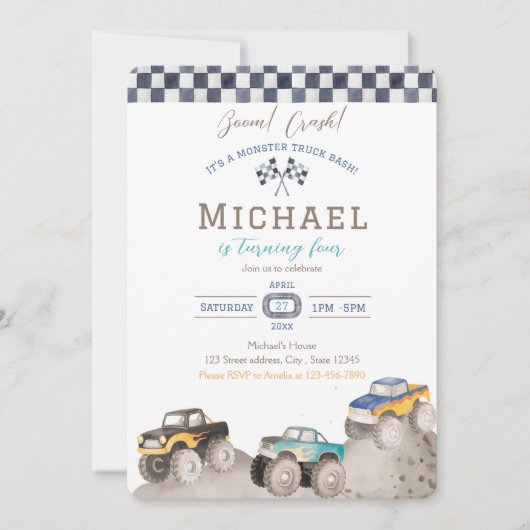 Monster Truck Birthday Invitation 招待状 (正面)