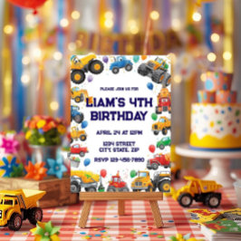 Monster Truck Birthday Invitation Watercolor Cars 招待状