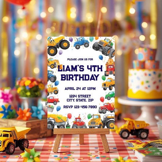 Monster Truck Birthday Invitation Watercolor Cars 招待状