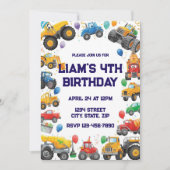 Monster Truck Birthday Invitation Watercolor Cars 招待状 (正面)