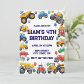Monster Truck Birthday Invitation Watercolor Cars 招待状 (スタンド正面)