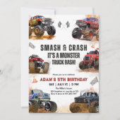 Monster Truck Birthday Party Smash Crash Truck Boy 招待状 (正面)