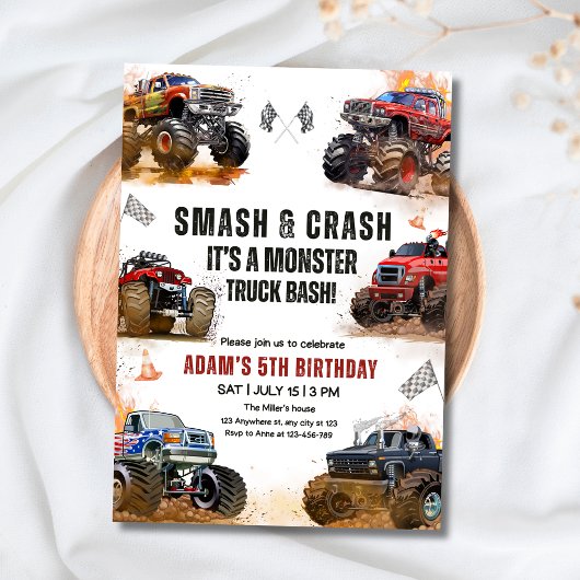 Monster Truck Birthday Party Smash Crash Truck Boy 招待状