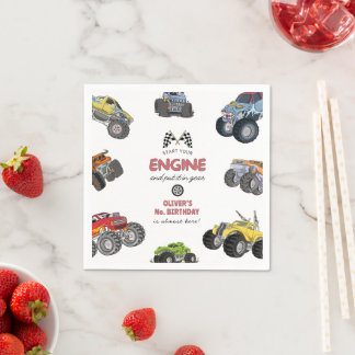 Monster truck, boy any age birthday スタンダードカクテルナプキン