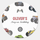 Monster truck, boy any age birthday ラウンドシール (正面)