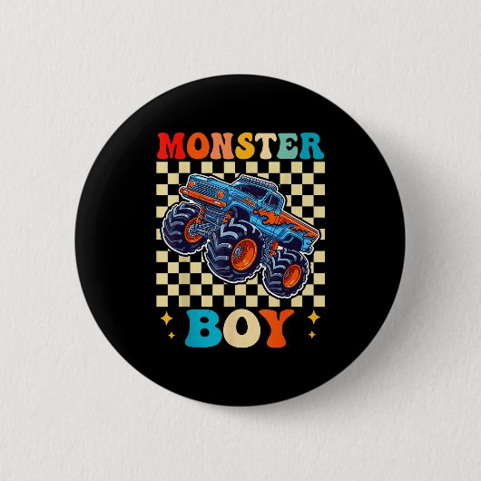Monster Truck Boy Family Matching Monster Trucks B 缶バッジ (正面)