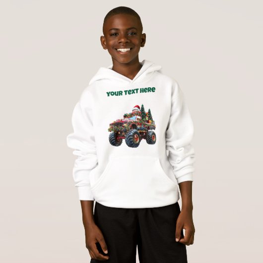 Monster Truck Christmas – Editable Boys’ Hoodie (正面フル)