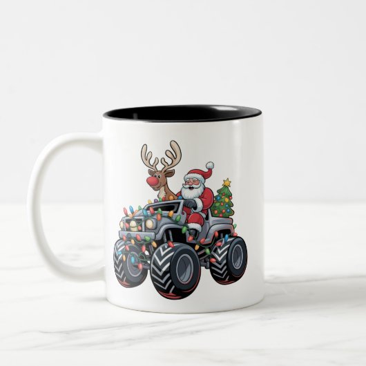 Monster Truck Christmas Santa Holiday Kids ツートーンマグカップ (左)