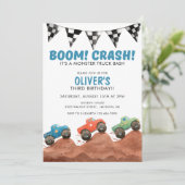 Monster Truck Colorful Cars Birthday 招待状 (スタンド正面)