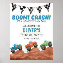 Monster Truck Colorful Cars Birthday Welcome Sign