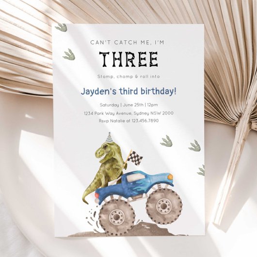 Monster Truck & Dinosaur 3rd Birthday Party 招待状