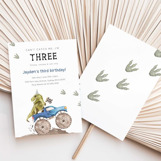 Monster Truck & Dinosaur 3rd Birthday Party 招待状