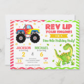 Monster Truck & Dinosaur Joint Birthday Invitation 招待状 (正面)