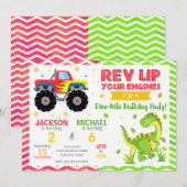 Monster Truck & Dinosaur Joint Birthday Invitation 招待状 (正面/裏面)