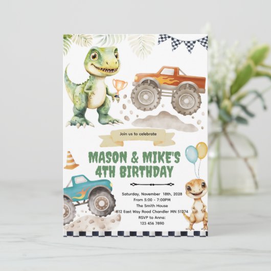 Monster truck dinosaur theme invitation 招待状 (スタンド正面)