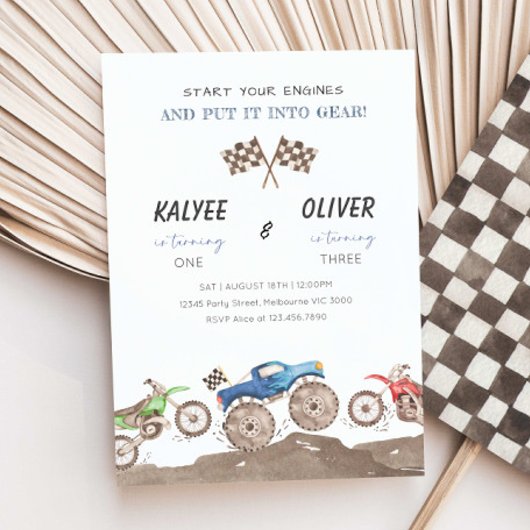 Monster Truck & Dirt Bike Joint Birthday Party 招待状