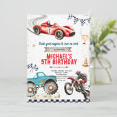 Monster truck Dirt Bikes and race car theme invite 招待状 (スタンド正面)